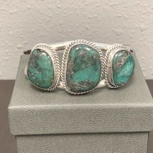 3-stone Green Turquoise Cuff Bracelet
